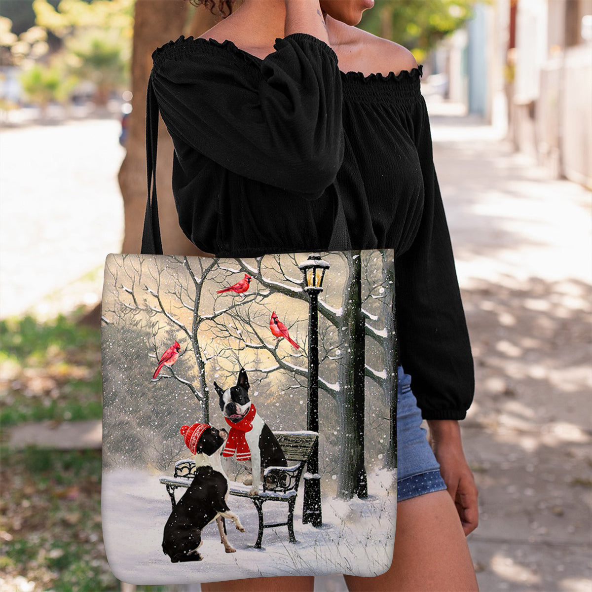 Boston Terrier Hello Christmas/Winter/New Year Tote Bag