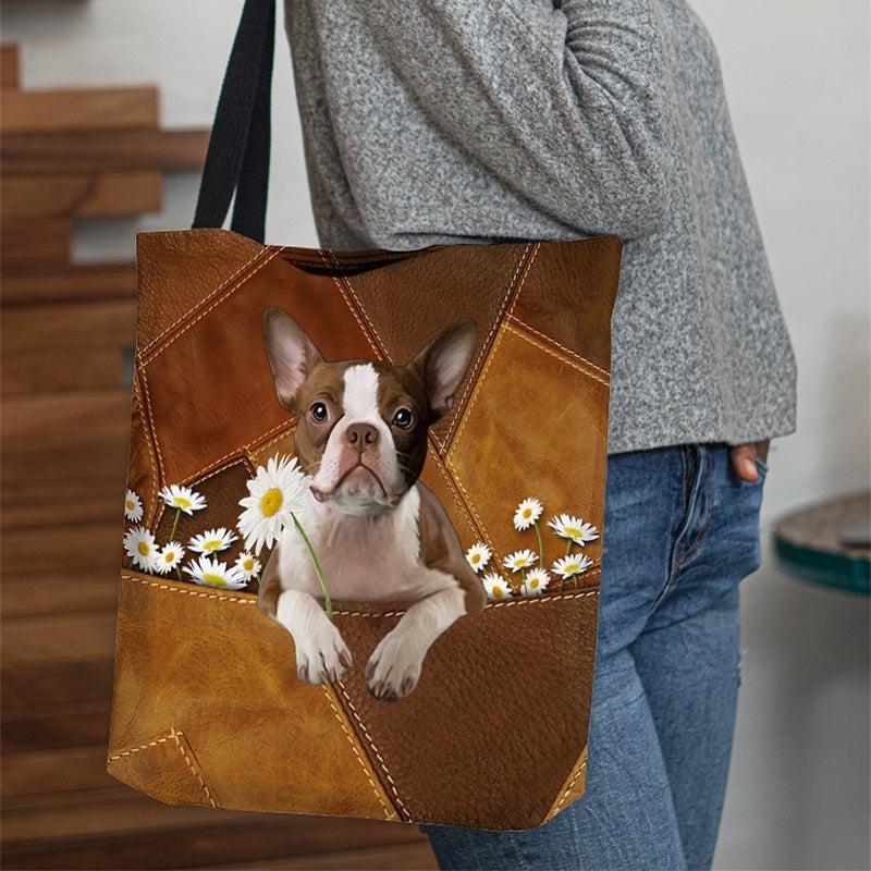 Boston Terrier Holding Daisy  All Over Printed Tote Bag