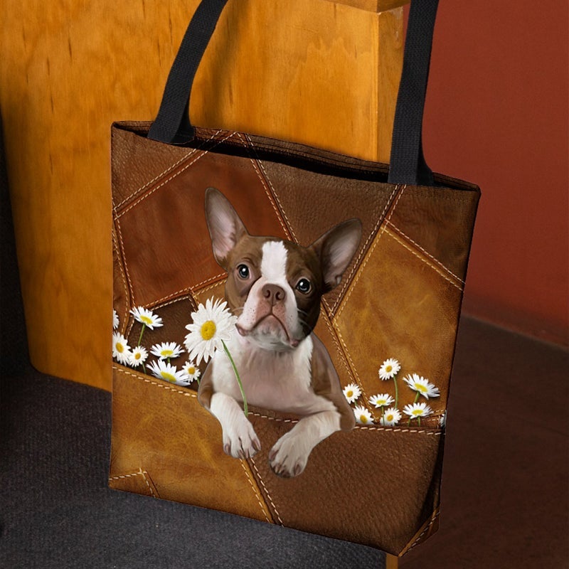Boston Terrier Holding Daisy  All Over Printed Tote Bag