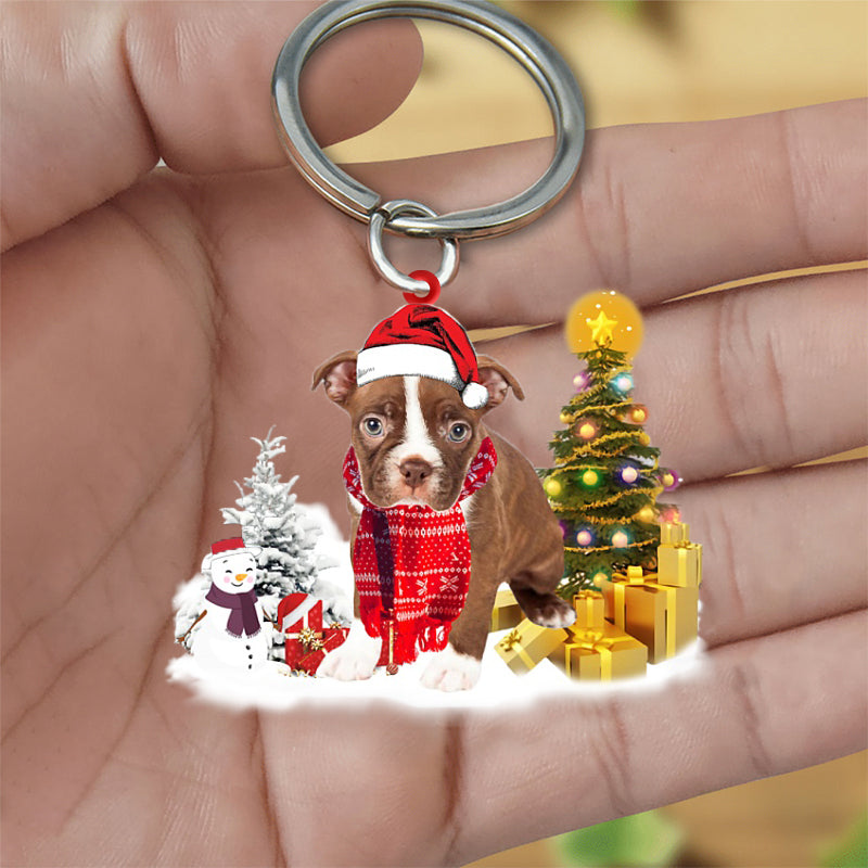 Boston Terrier02Early Merry Christma Acrylic Keychain