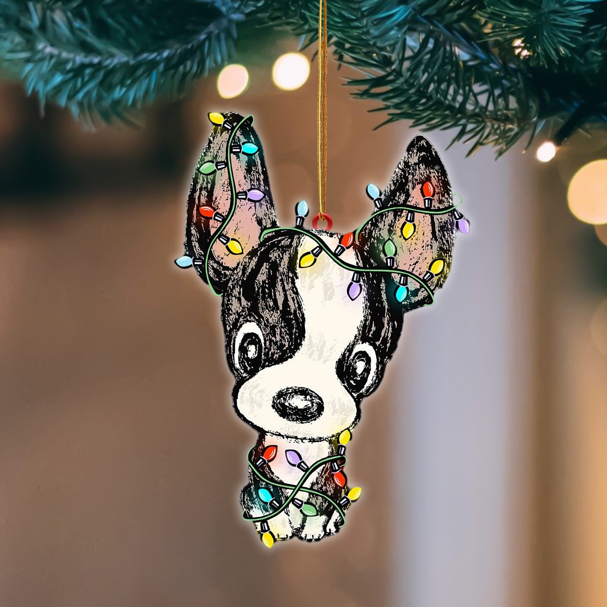 Boston Terrier Christmas Light Hanging Ornament