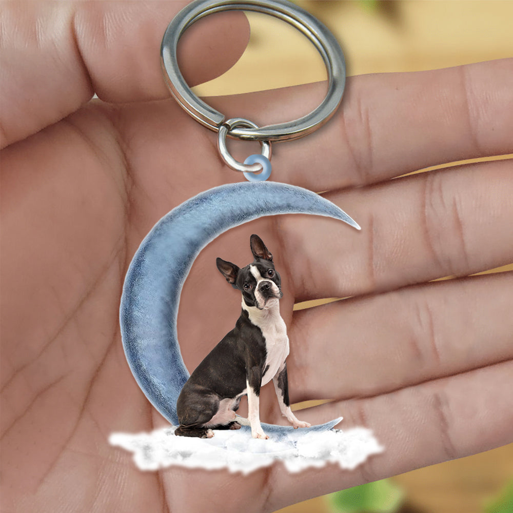 Boston Terrier On The Moon Flat Acrylic Keychain
