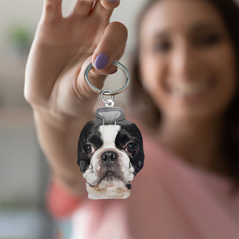 Boston Terrier 3D Graphic Hoodie Acrylic Keychain