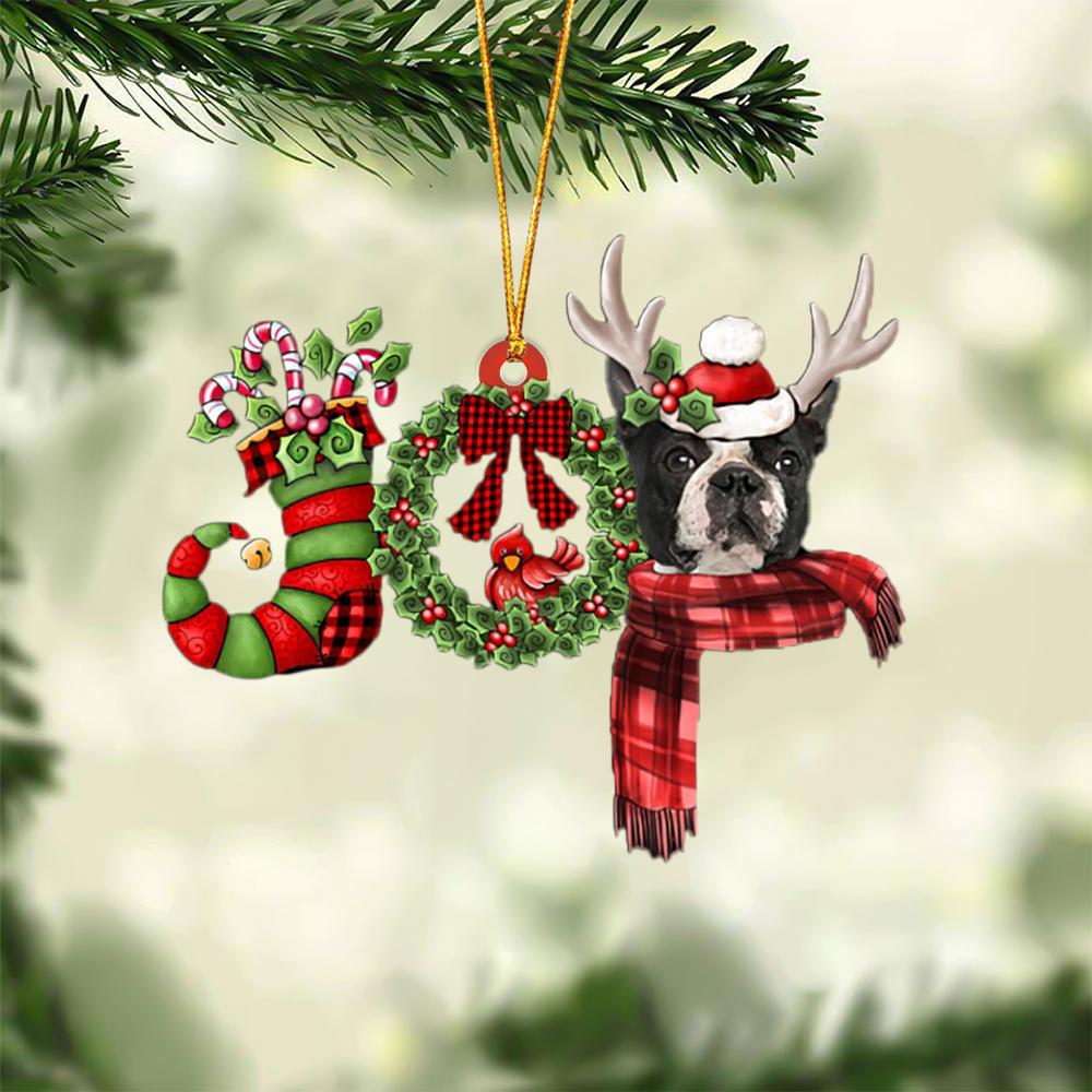 Boston Terrier JOY Reindeer Hanging Ornament