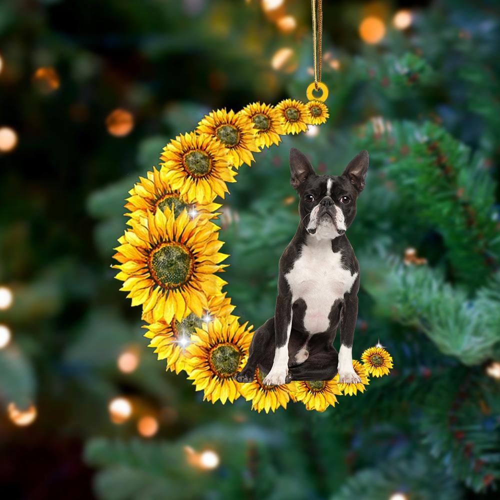 Boston Terrier On Sunflower Moon Ornament