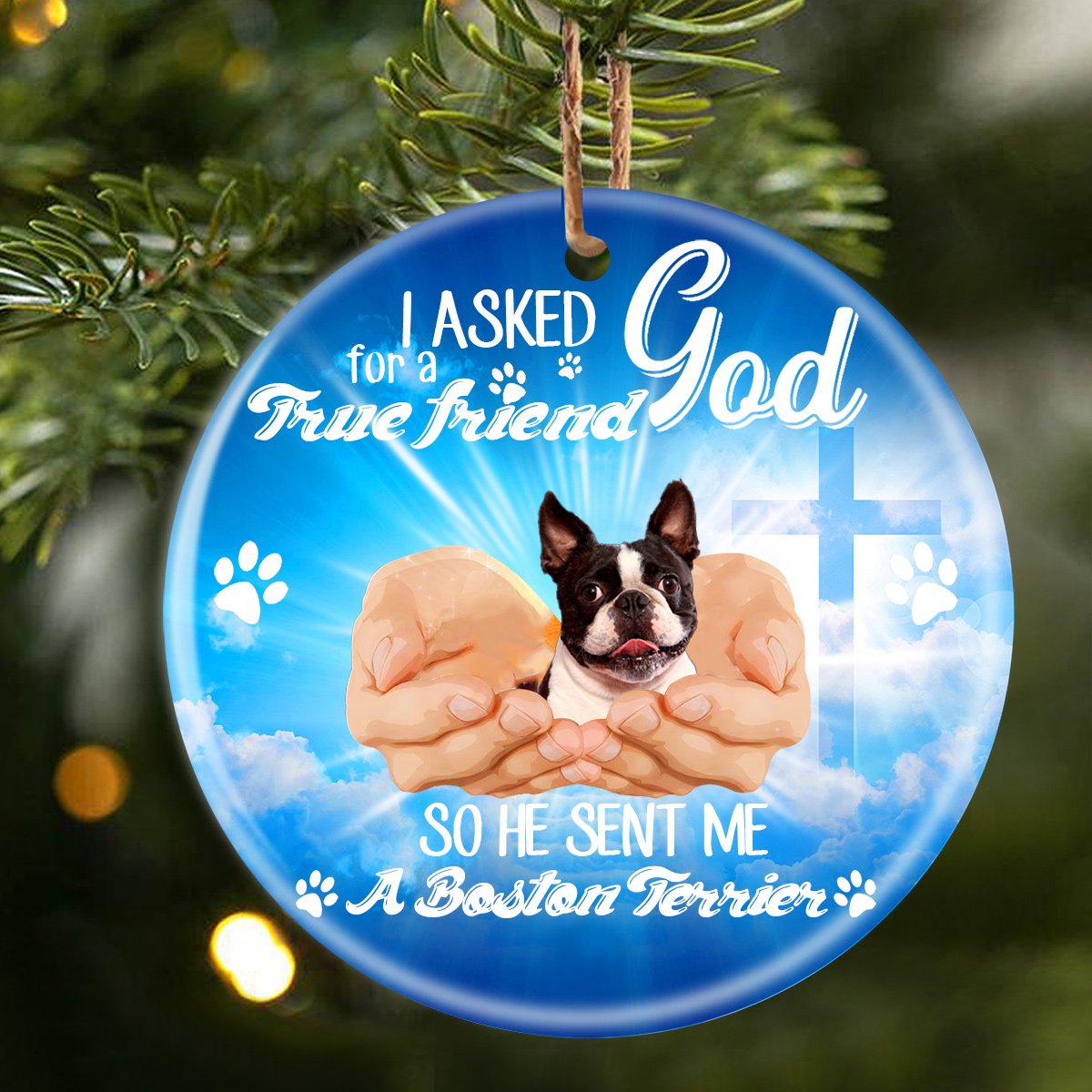 God Send Me A/An Boston Terrier Porcelain/Ceramic Ornament