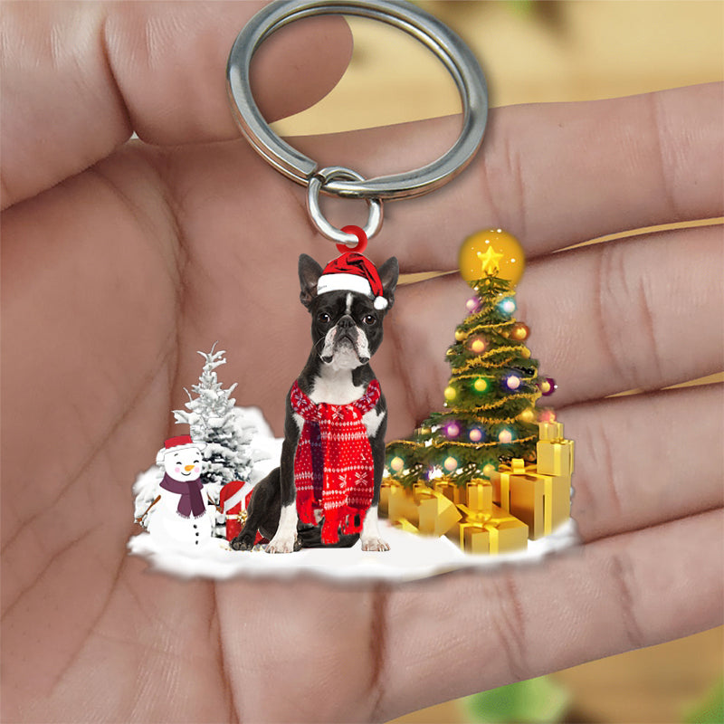 Boston Terrier Early Merry Christma Acrylic Keychain