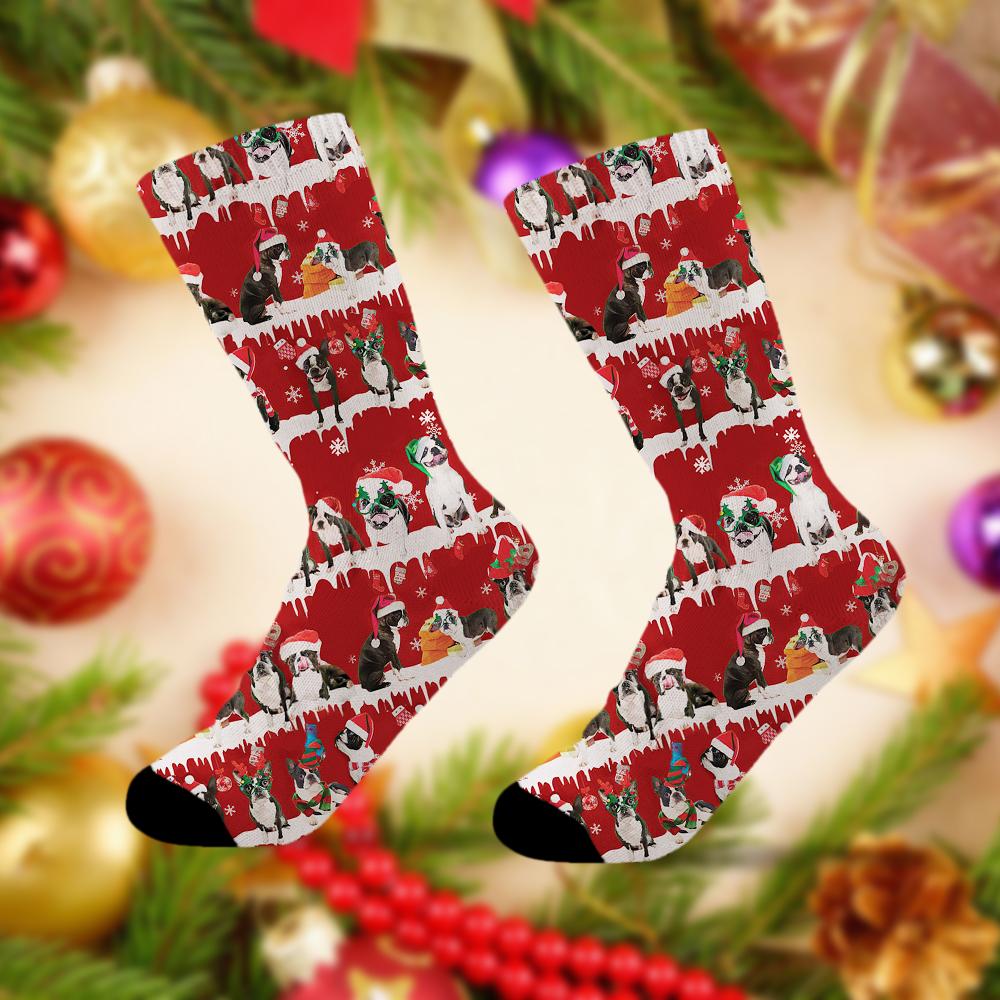 Boston Terrier Merry Christmas Socks