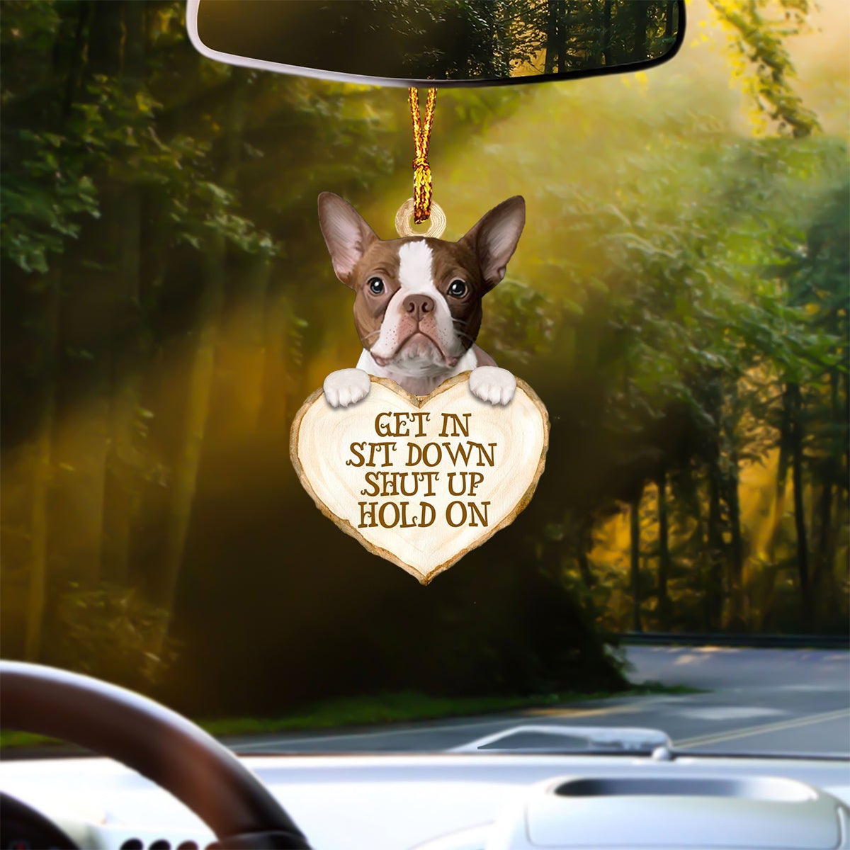 Boston Terrier Heart Shape Get In Car Hanging Ornament