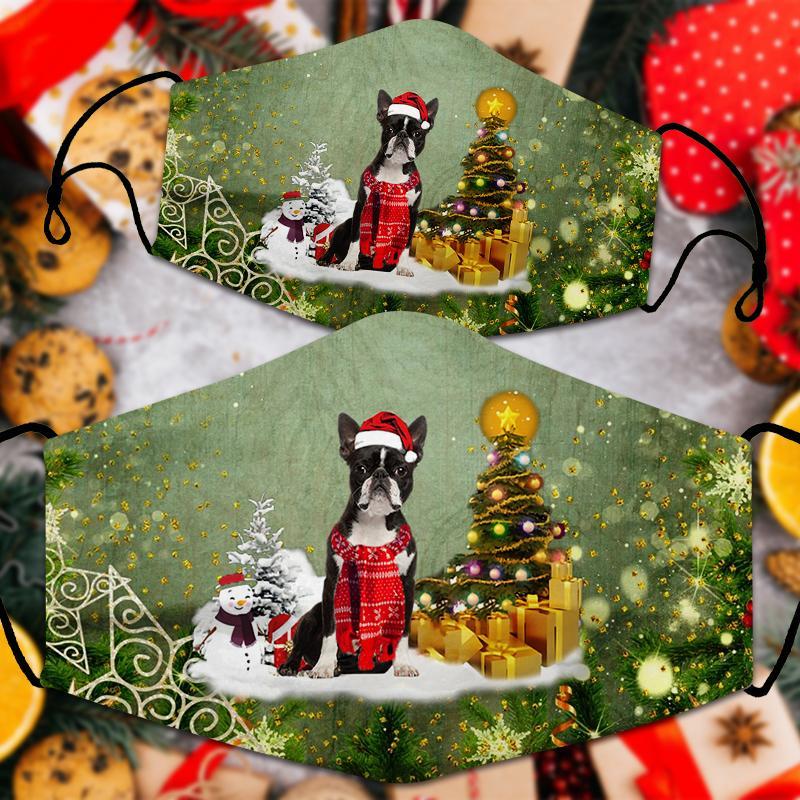 Boston Terrier  Merry Christmas Face Mask