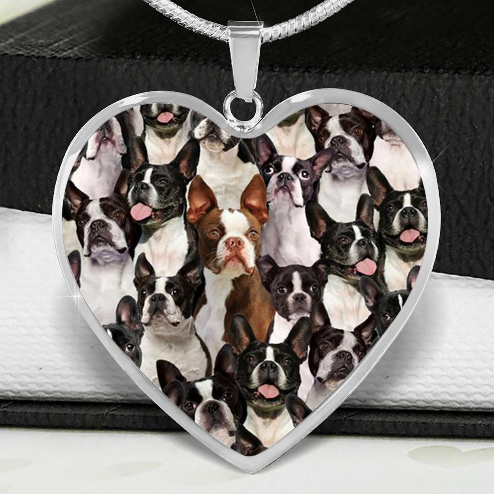 A Bunch Of Boston Terriers Heart Necklace