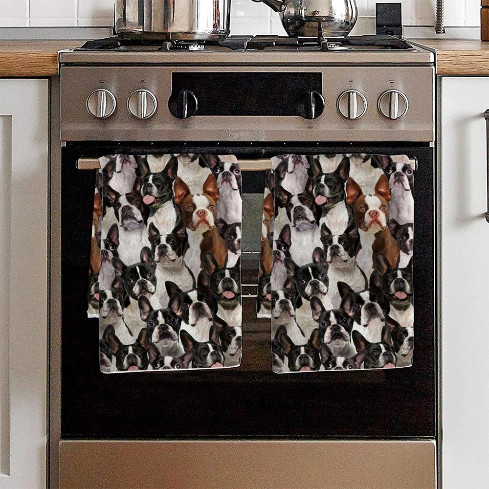 A Bunch Of Boston Terriers Kitchen Towel