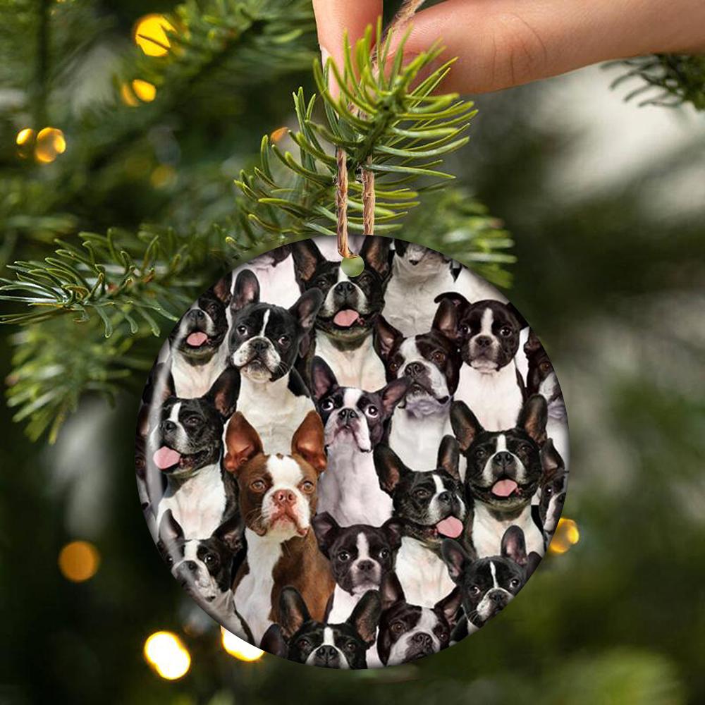 A Bunch Of Boston Terriers Porcelain/Ceramic Ornament