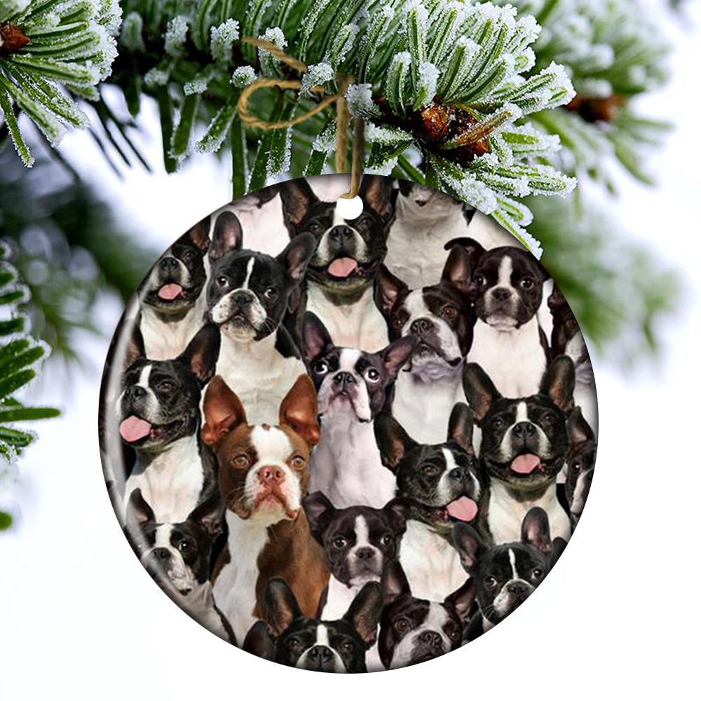 A Bunch Of Boston Terriers Porcelain/Ceramic Ornament