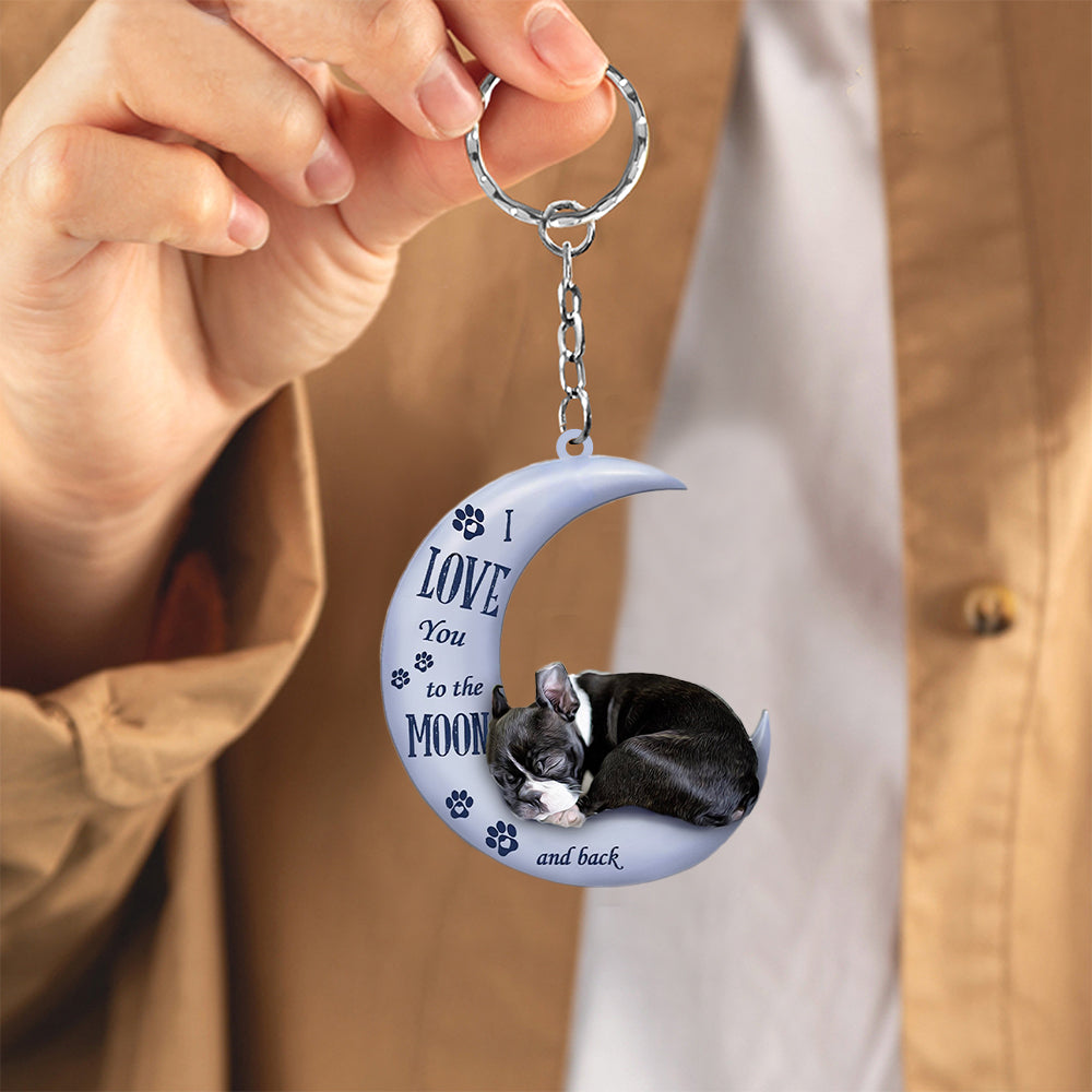 Boston terrier  I Love You To The Moon And Back Flat Acrylic Keychain
