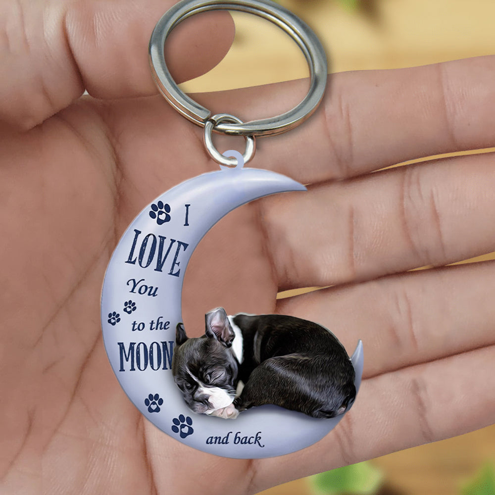 Boston terrier  I Love You To The Moon And Back Flat Acrylic Keychain