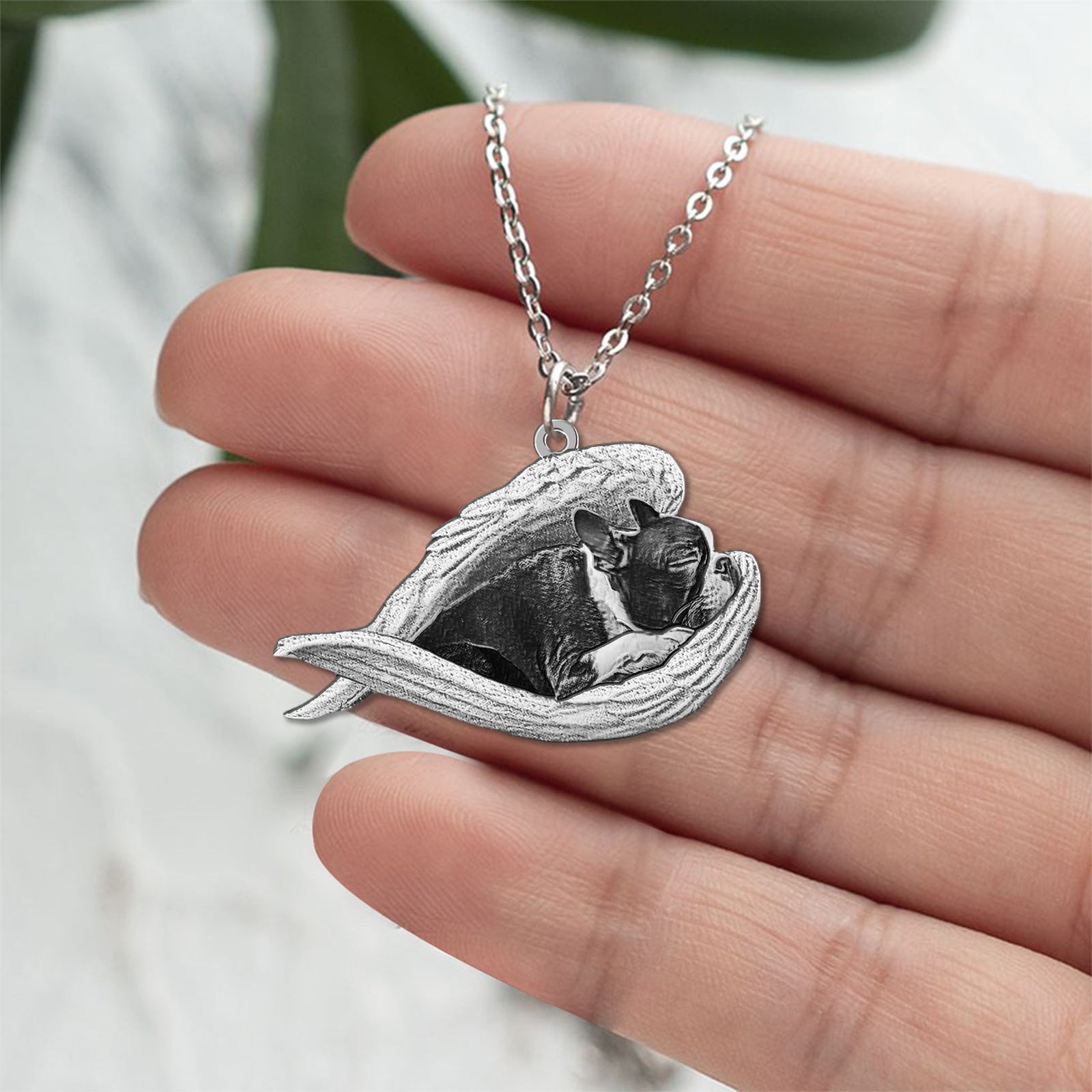 Boston terrier Sleeping Angel Necklace