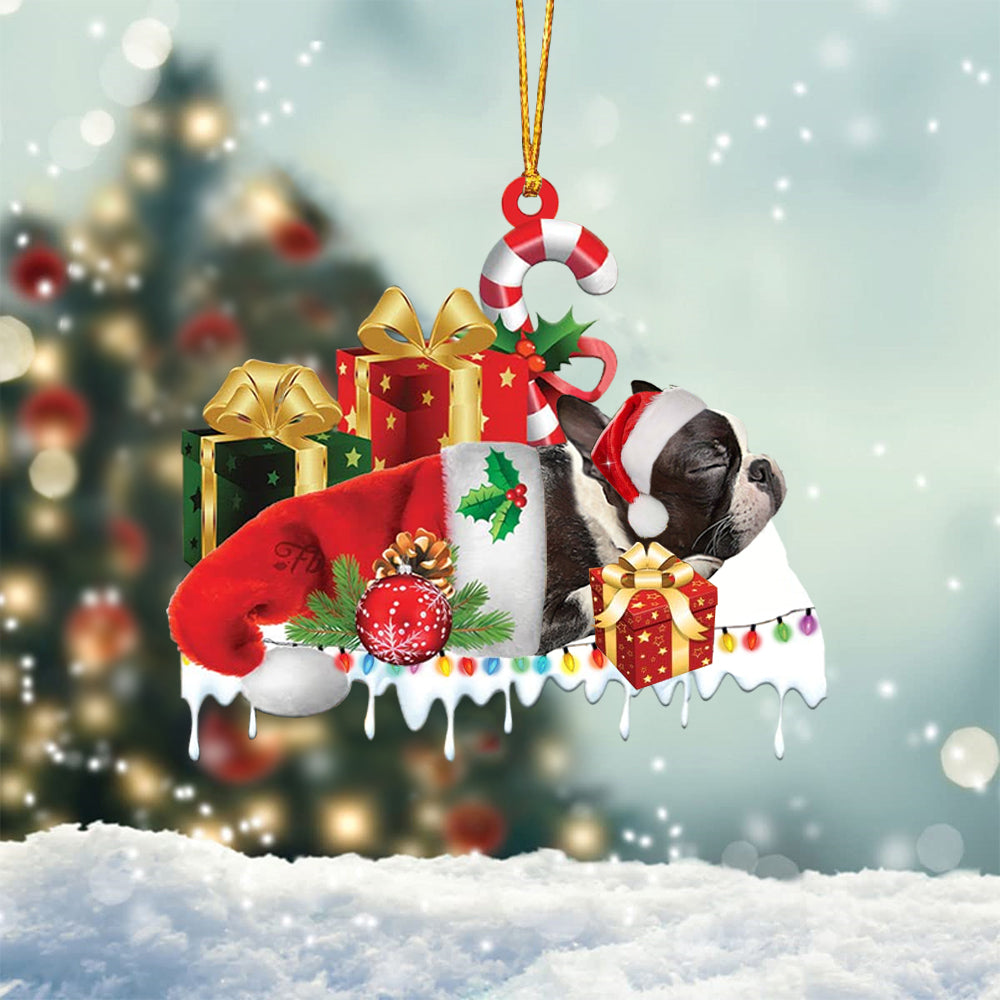 Boston terrier Merry Christmas Hanging Ornament-0211