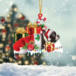 Boston terrier Merry Christmas Hanging Ornament-0211