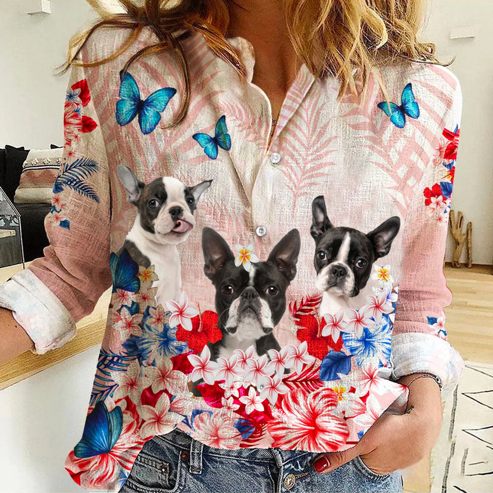 Boston terrier Tropical Floral Casual Shirt