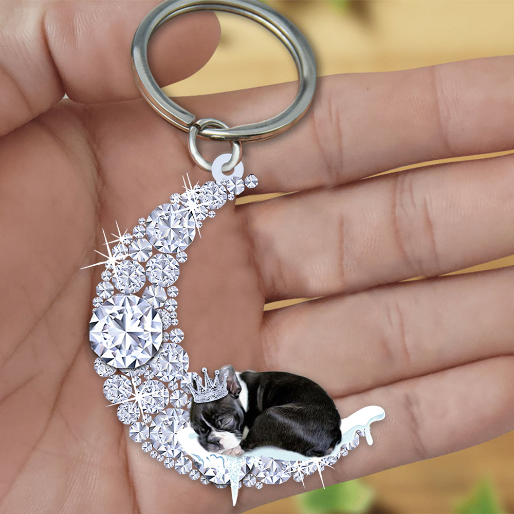 Boston terrier moon Sleeping On A Diamond Moon Acrylic Keychain
