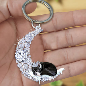 Boston terrier moon Sleeping On A Diamond Moon Acrylic Keychain