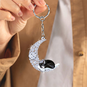 Boston terrier moon Sleeping On A Diamond Moon Acrylic Keychain