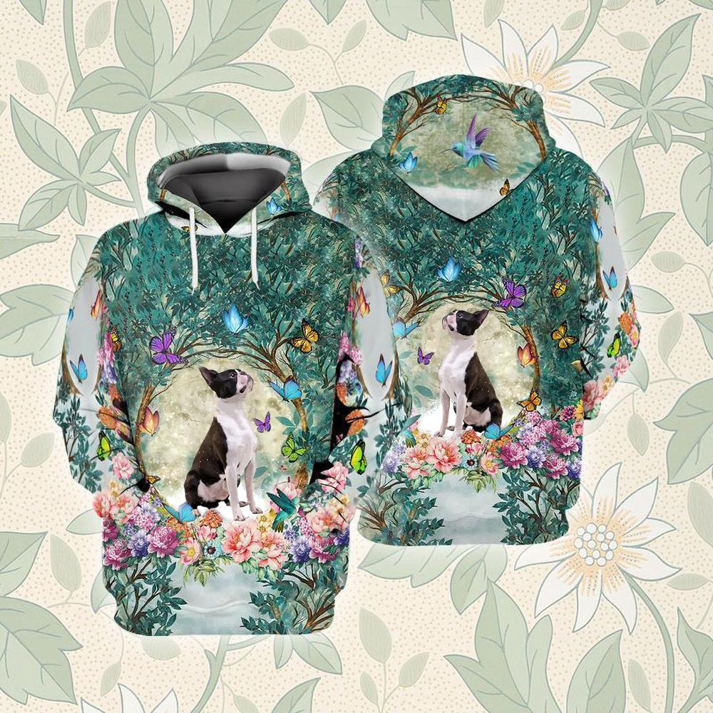 Boston Terrier Among Forest Unisex Hoodie