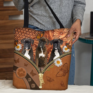 Boxer Daisy Flower And Butterfly Tote Bag