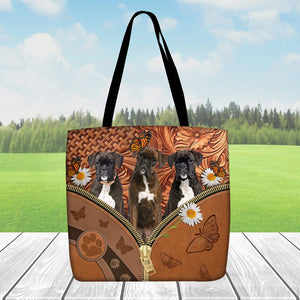 Boxer Daisy Flower And Butterfly Tote Bag