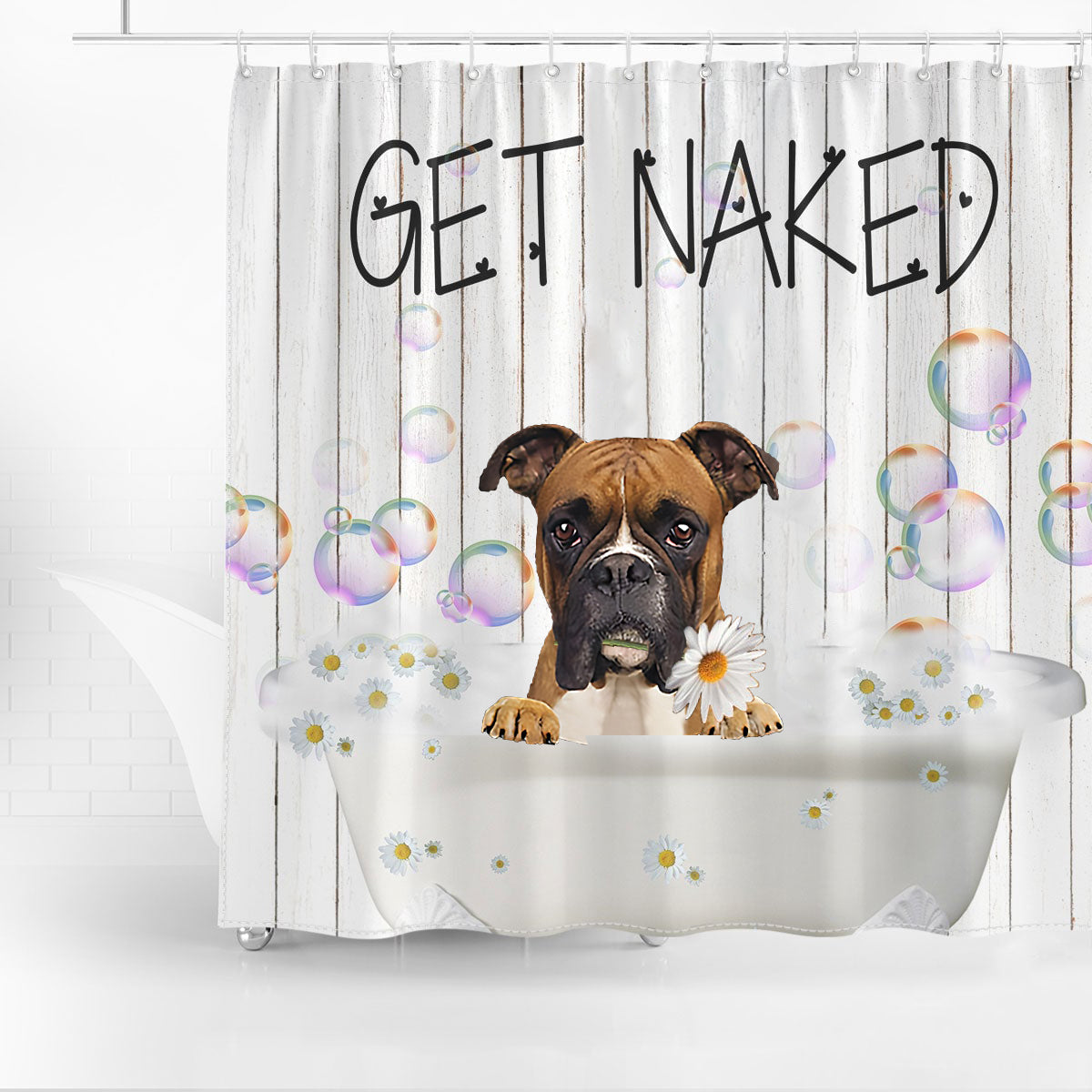 Boxer Get Naked Daisy Shower Curtain