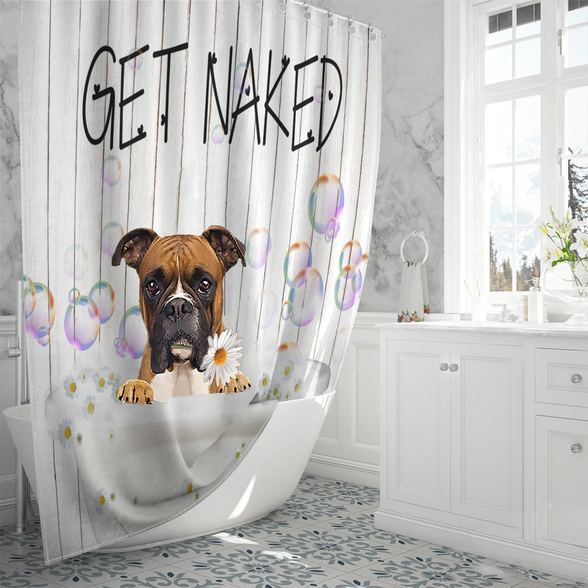 Boxer Get Naked Daisy Shower Curtain OKBANDS