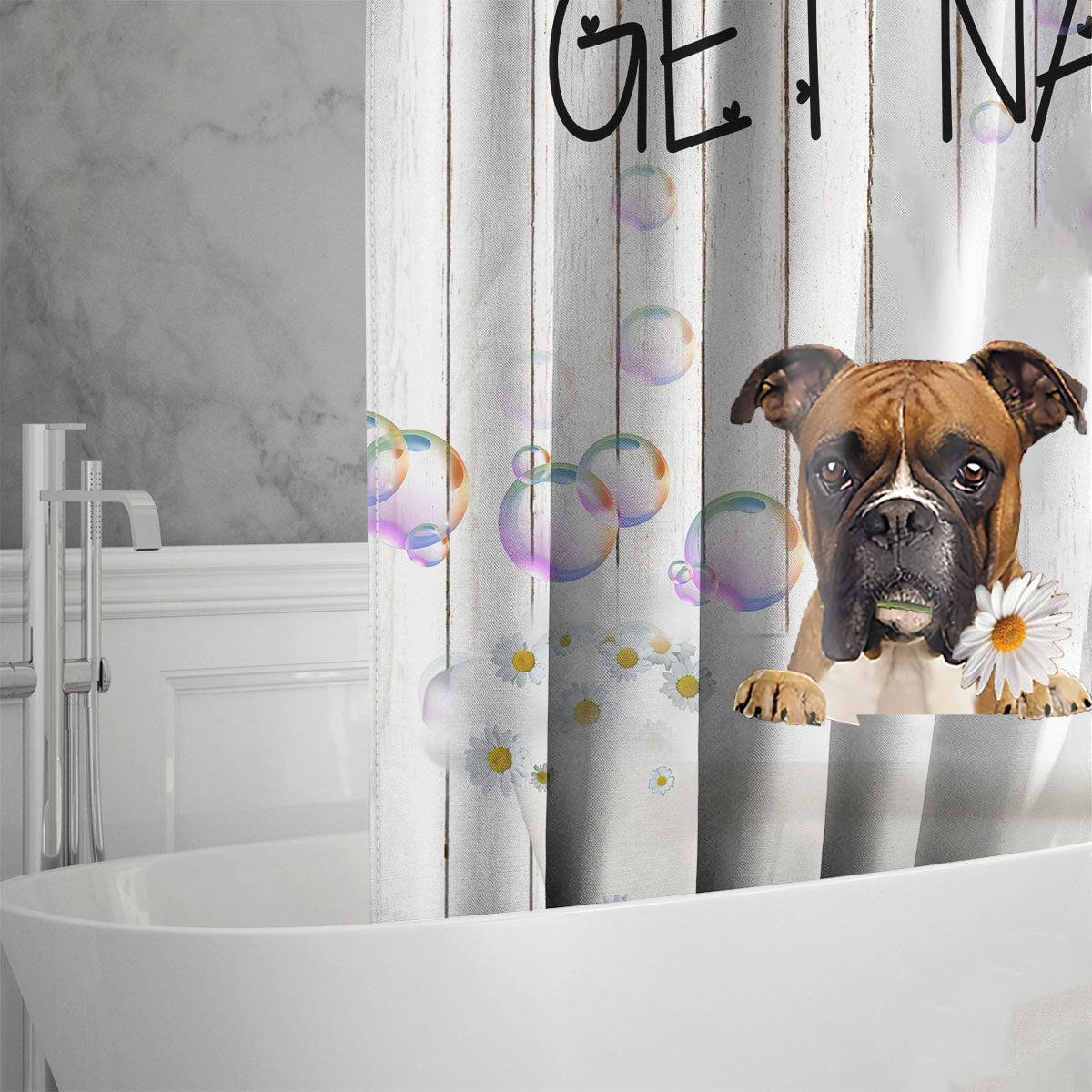 Boxer Get Naked Daisy Shower Curtain