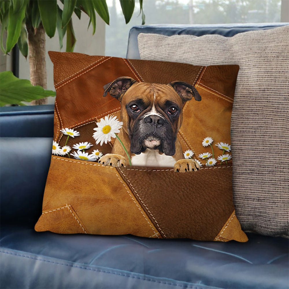 Boxer Holding Daisy Pillow Case