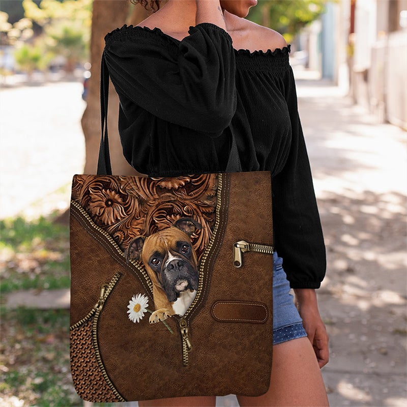 Boxer Holding Daisy Tote Bag