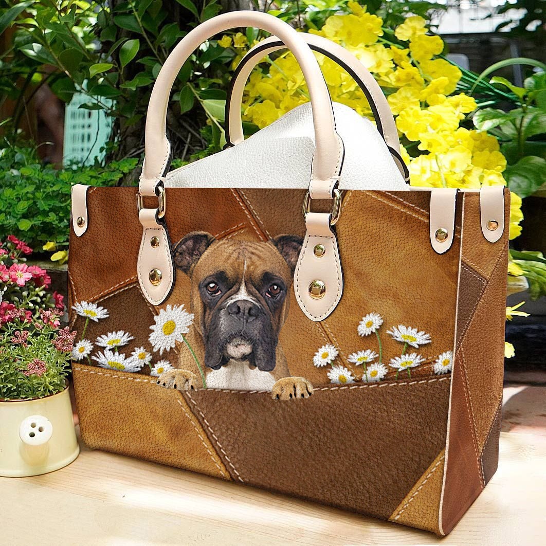 Boxer Holding Daisy Leather Bag