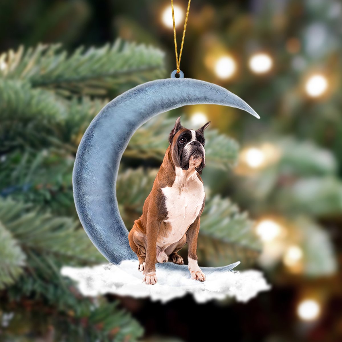 Boxer 02 Sits On The Moon Hanging Ornament