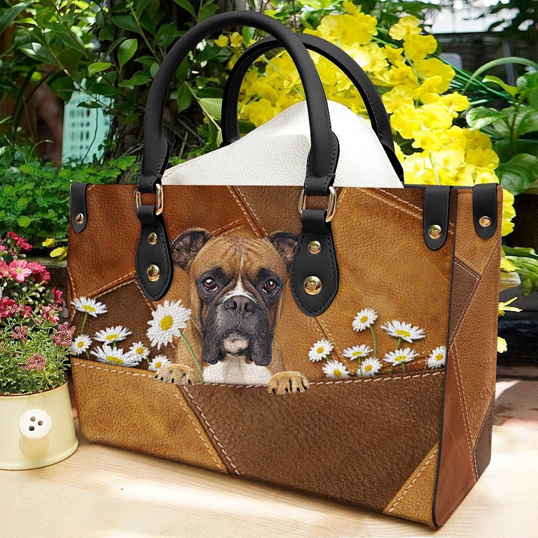 Boxer Holding Daisy Leather Bag