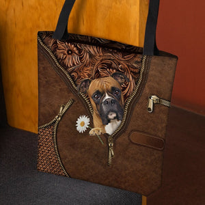 Boxer Holding Daisy Tote Bag