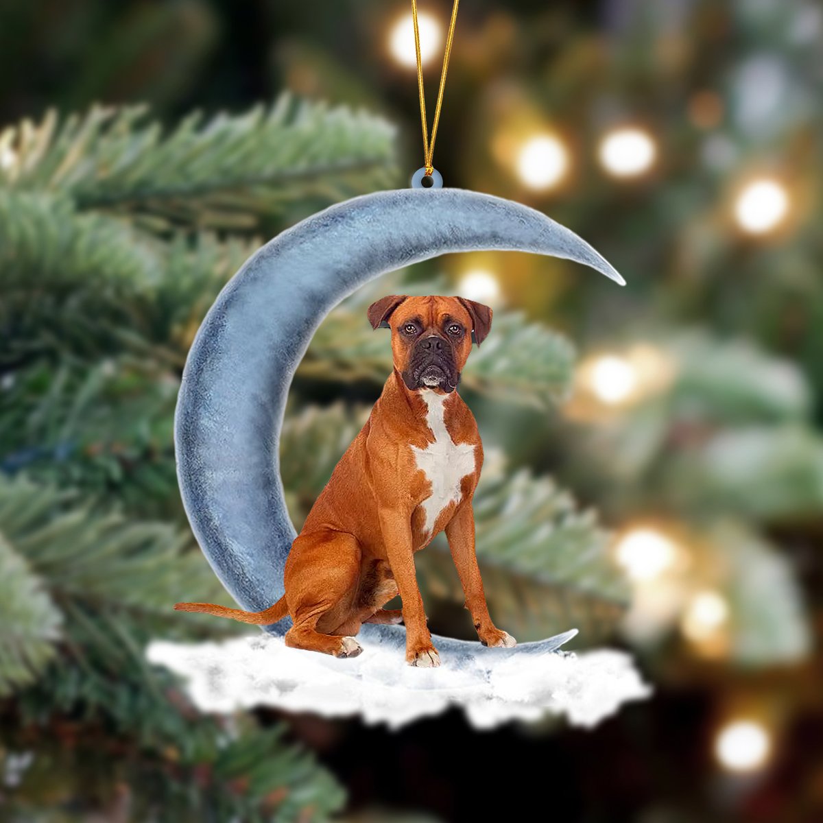 Boxer Sits On The Moon Hanging Ornament