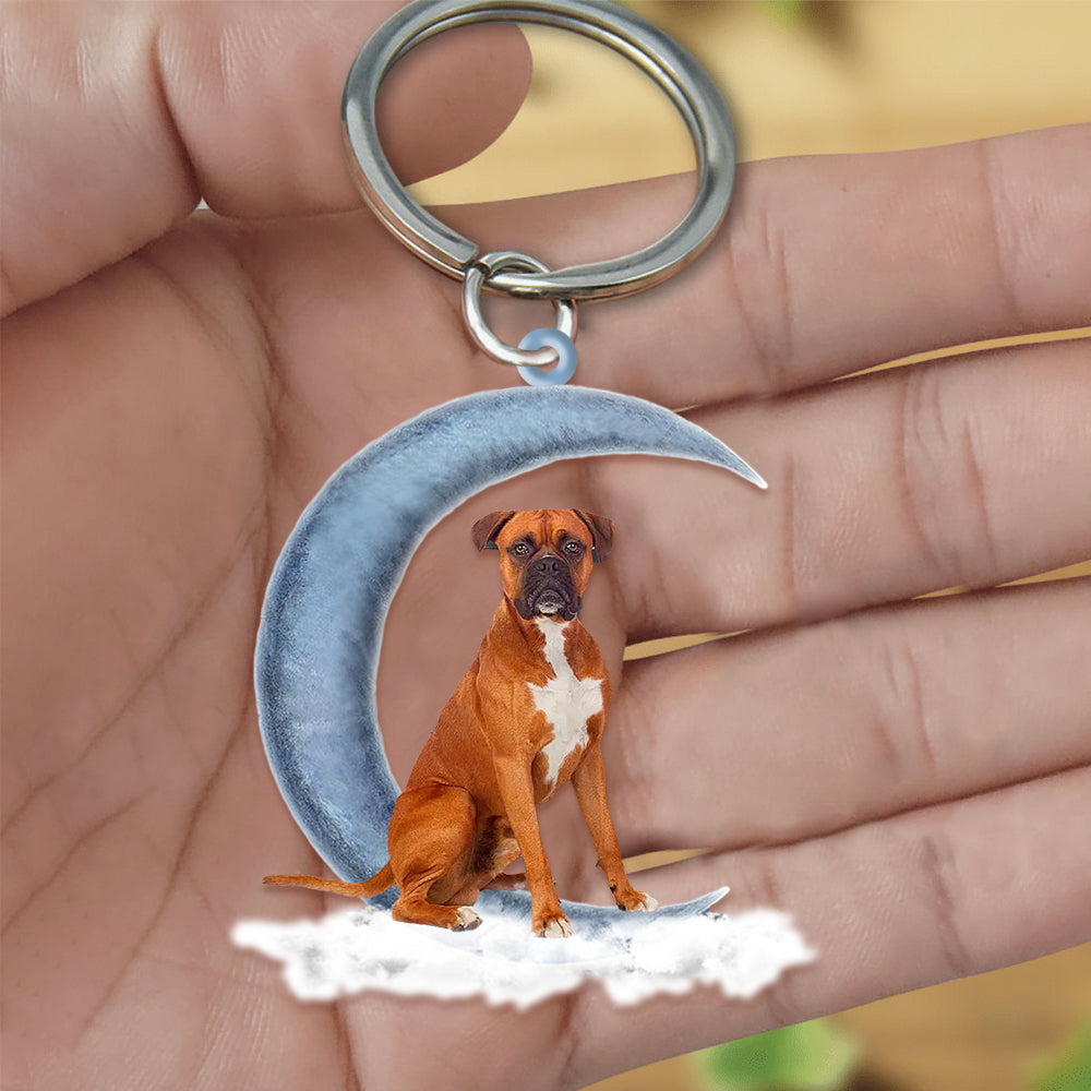 Boxer Dog On The Moon Flat Acrylic Keychain