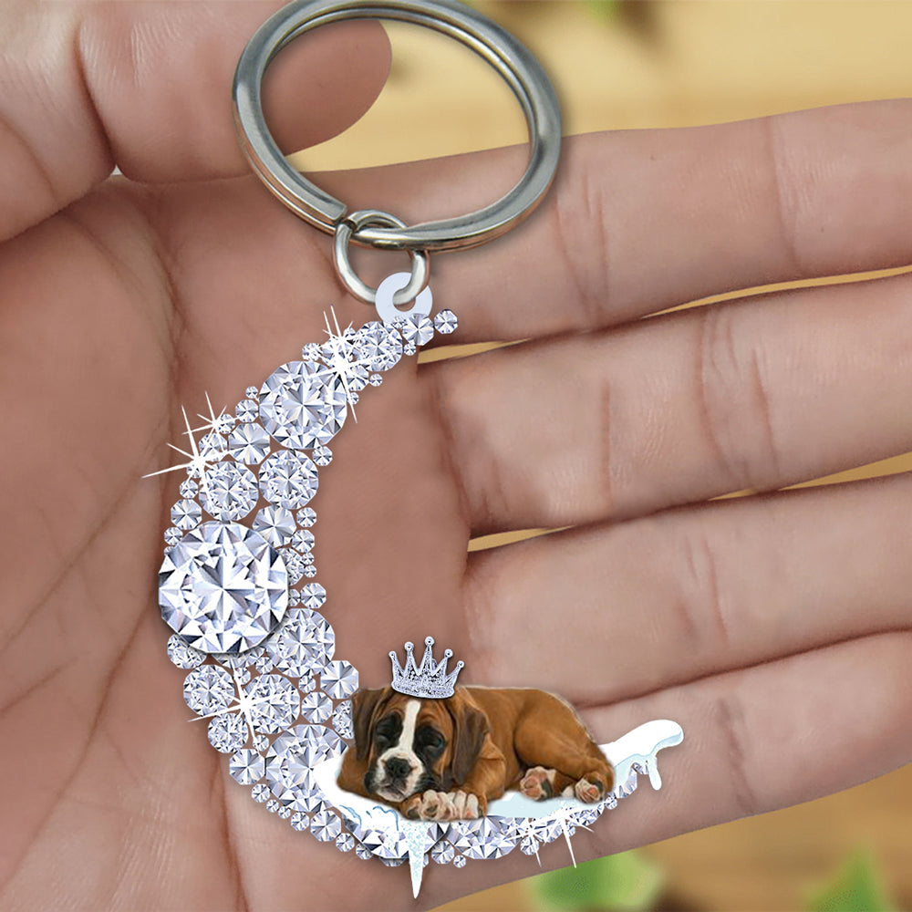 Boxer Sleeping On A Diamond Moon Acrylic Keychain