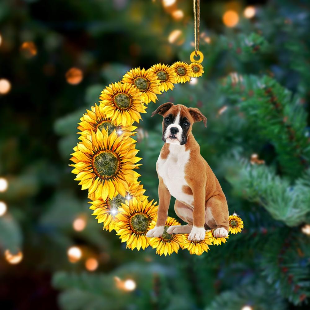 Boxer On Sunflower Moon Ornament