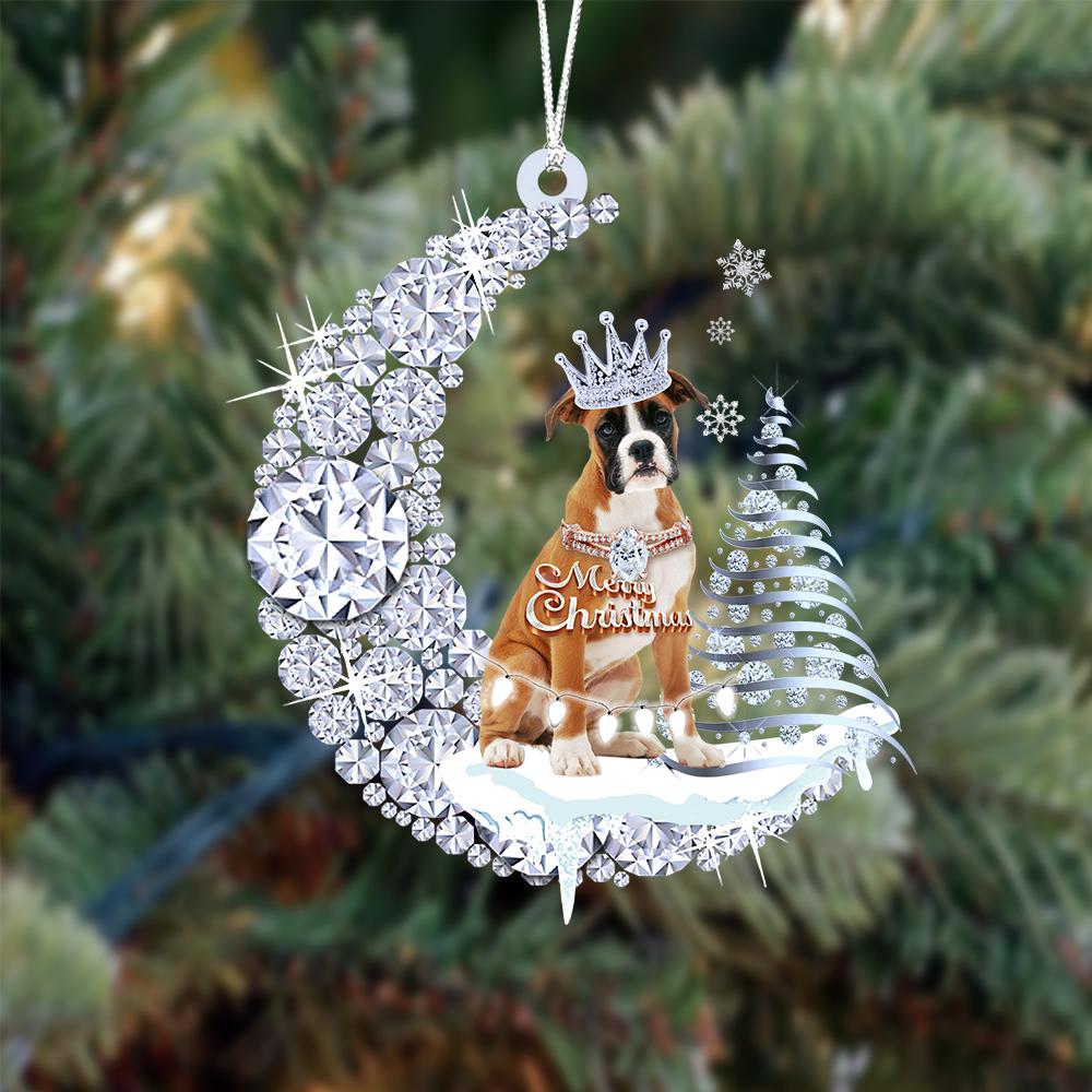 Boxer Diamond Moon Merry Christmas Ornament