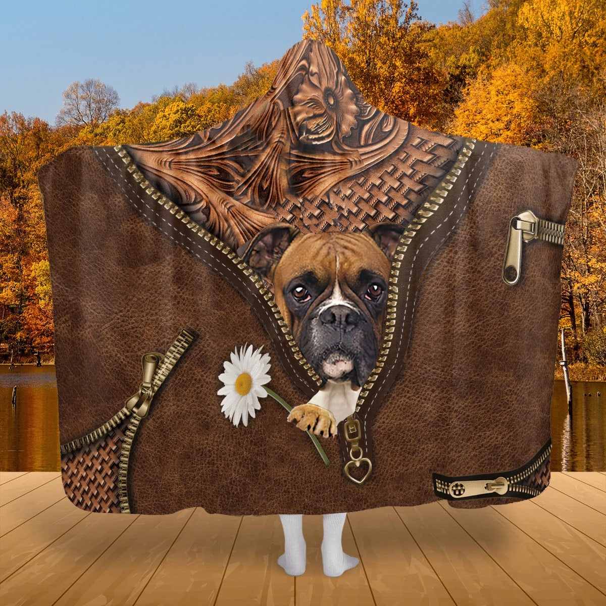 Boxer Holding Daisy Hooded Blanket