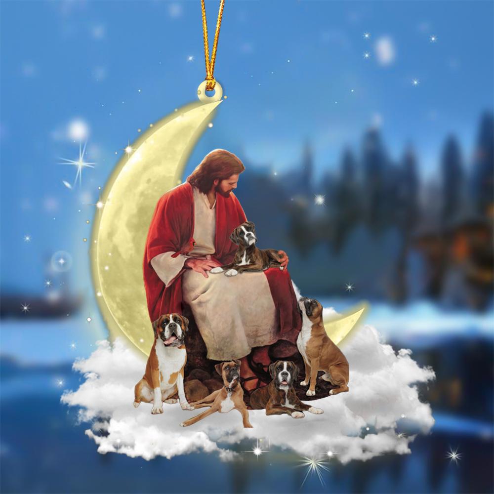God Surrounded By Boxers On The Moon Hanging Ornament