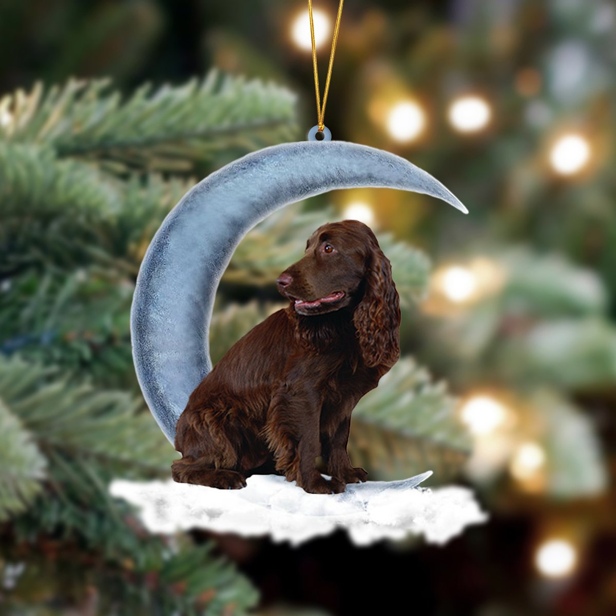 Boykin Spaniel Sits On The Moon Hanging Ornament
