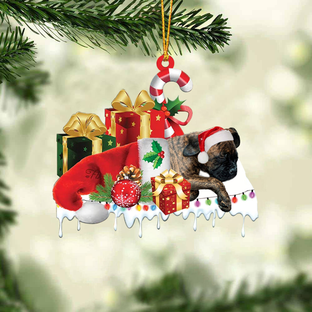 Brindle Boxer1 Merry Christmas Hanging Ornament-0211
