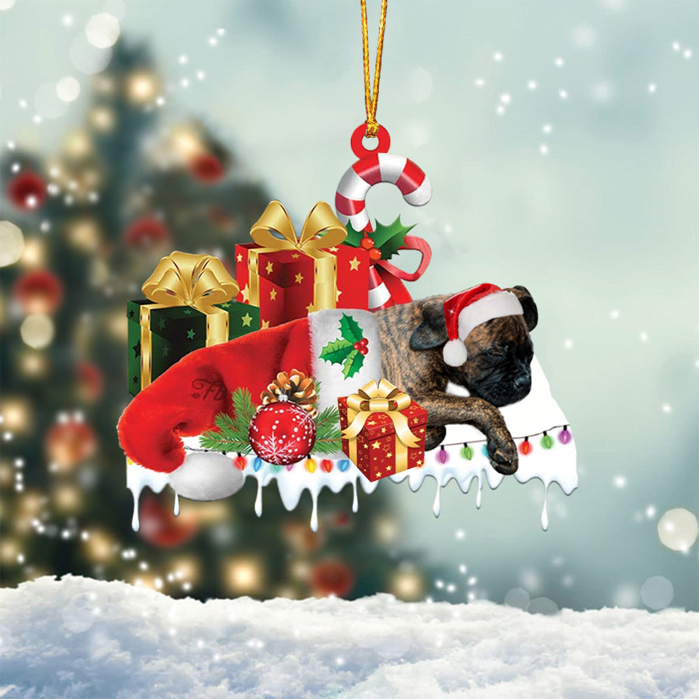 Brindle Boxer1 Merry Christmas Hanging Ornament-0211