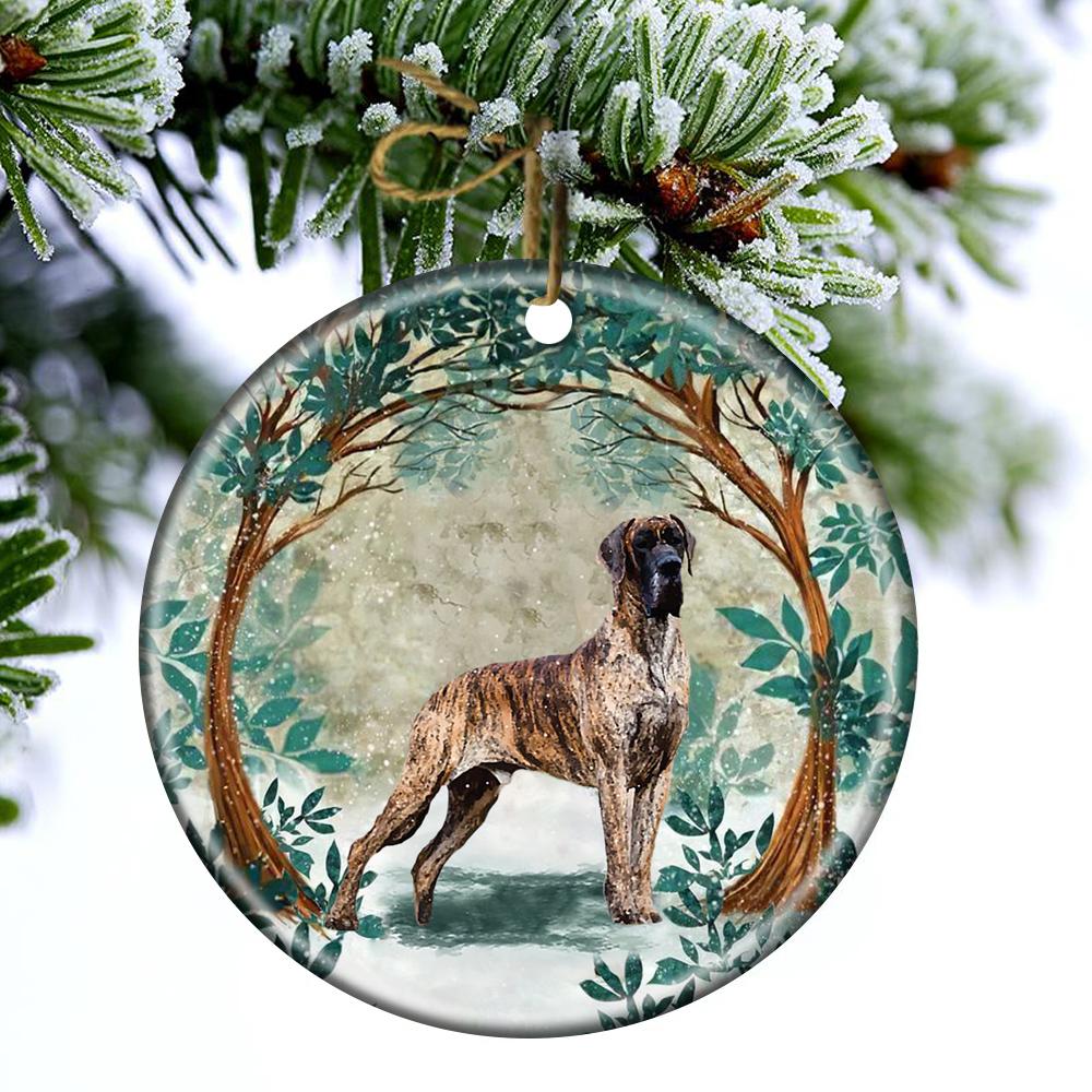 Brindle Dane Among Forest Porcelain/Ceramic Ornament